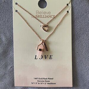 14K Gold Plated Genuine Stone Necklaces - Set of Two - Brand New